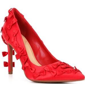 Gianni Bini Red Satin Bow Heels SZ 8.5 Pointed Toe Dollcore Pumps Coquette NWT